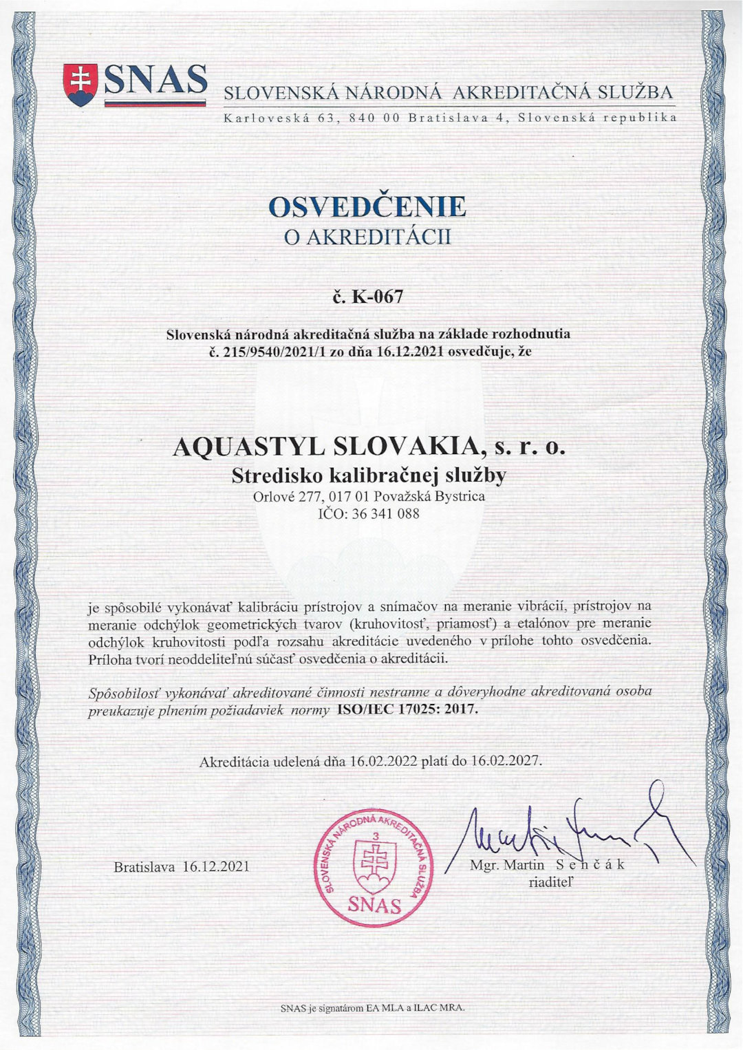 Osvedčenie o akreditácii
